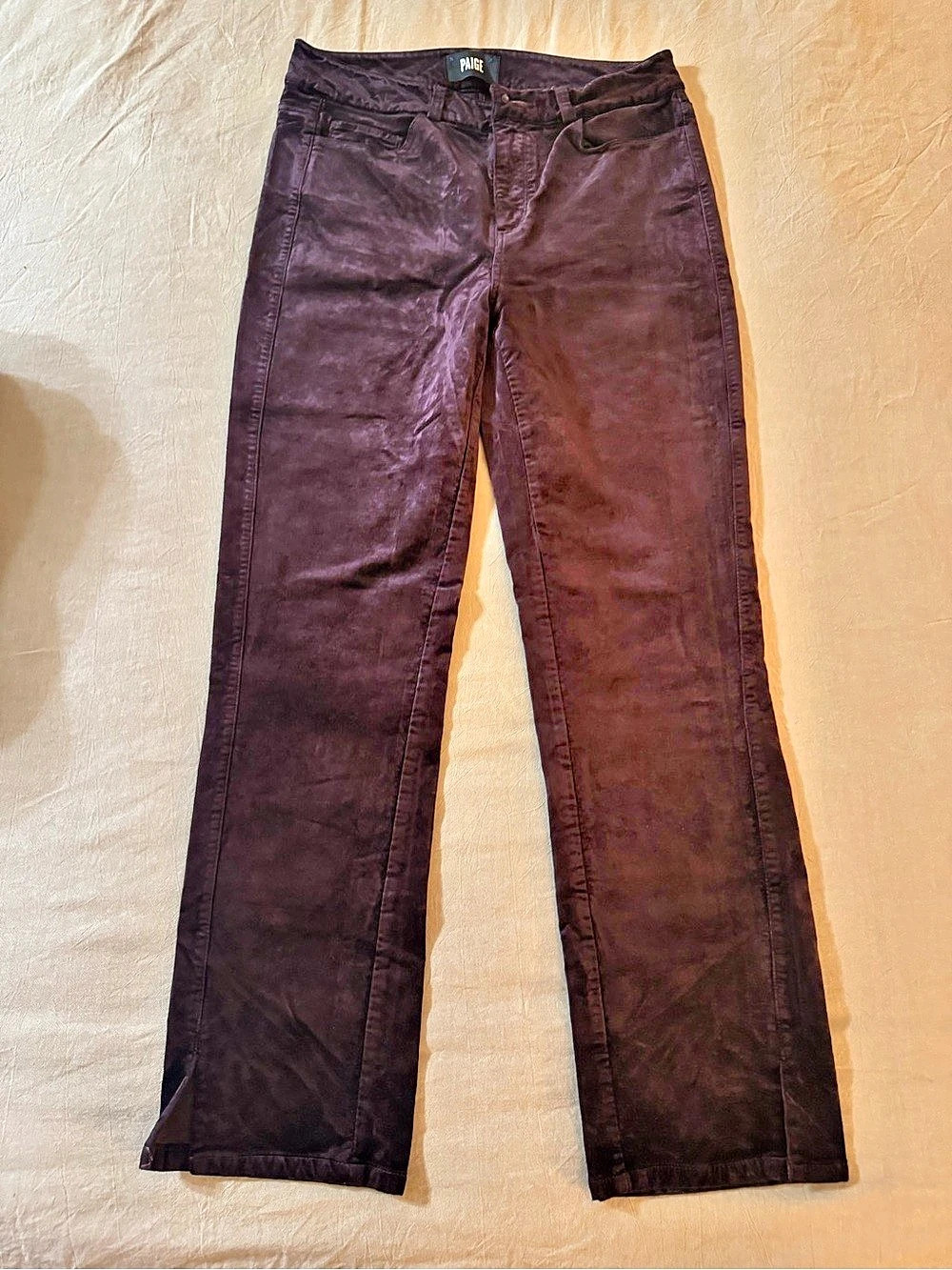Paige Straight Leg Velvet Jeans in Burgundy Waist 29